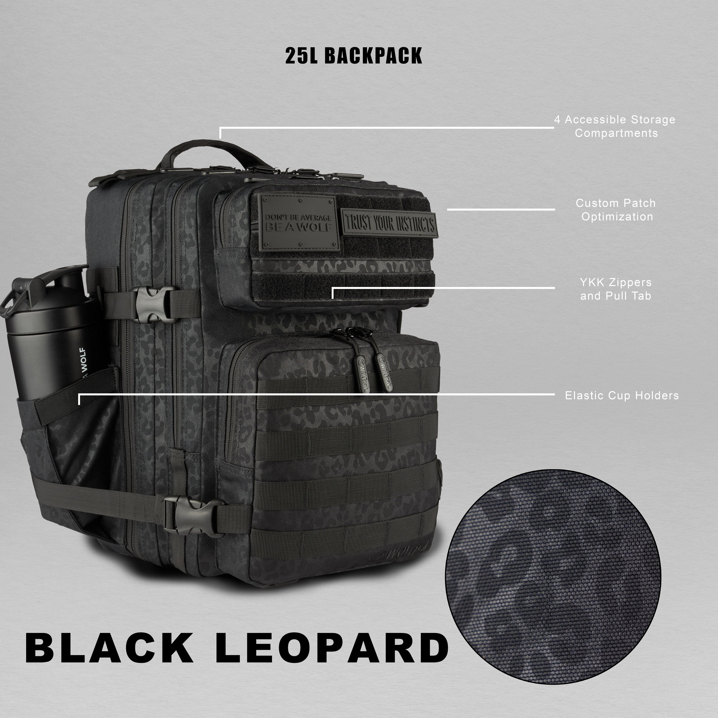 25L Backpack Black Leopard