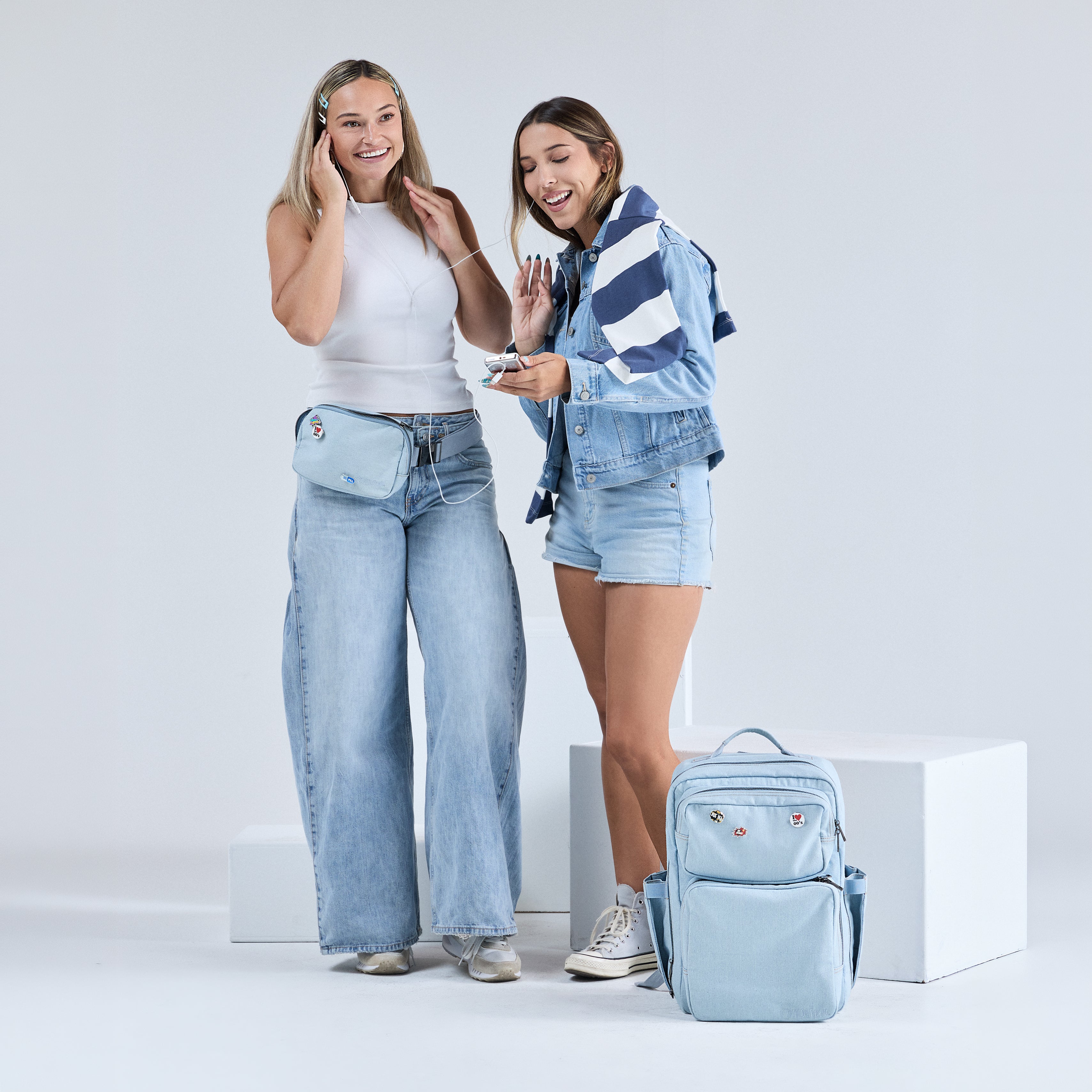 Classic Denim Backpack & Crossbody Bag Bundle