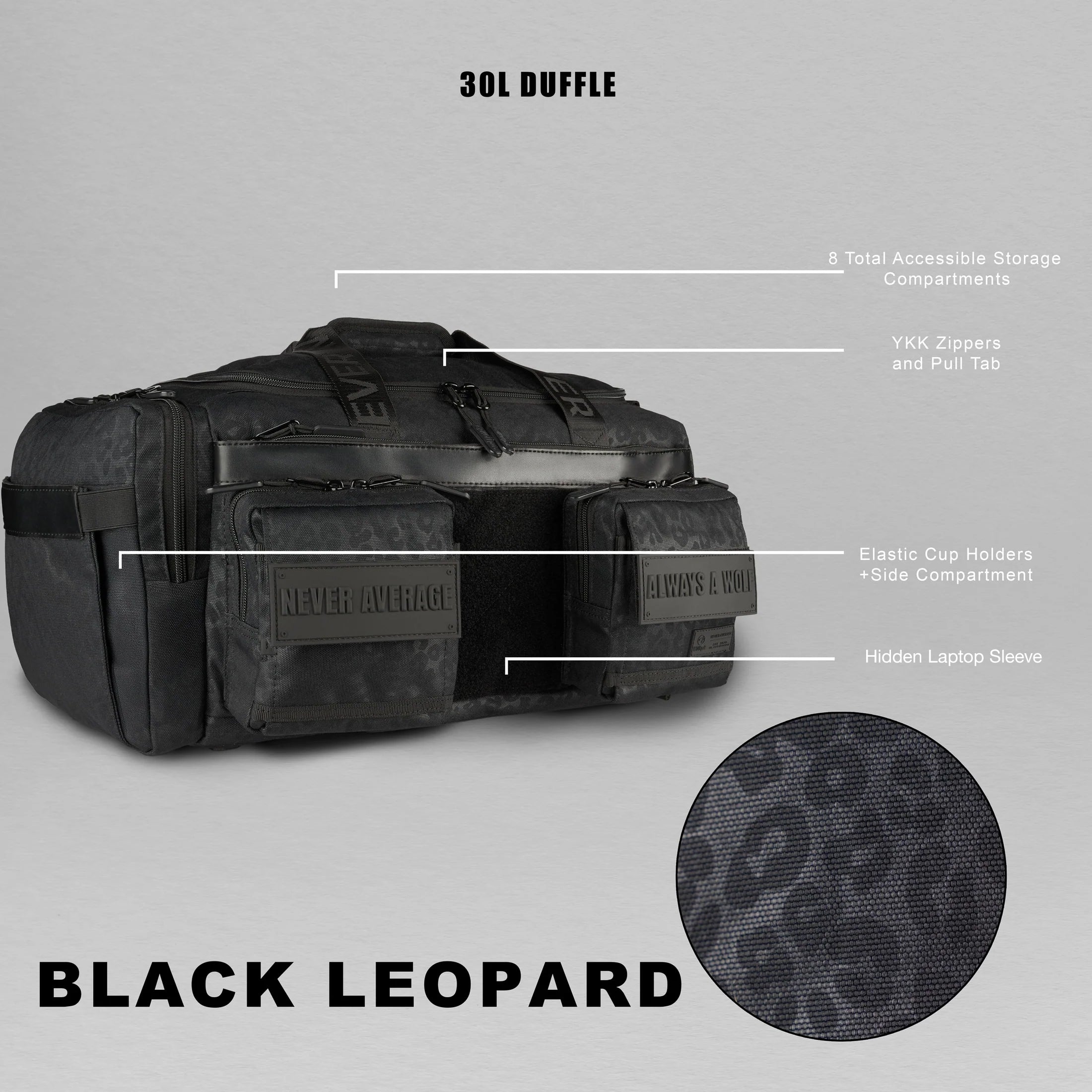 30L Perfect Duffle Bag Black Leopard