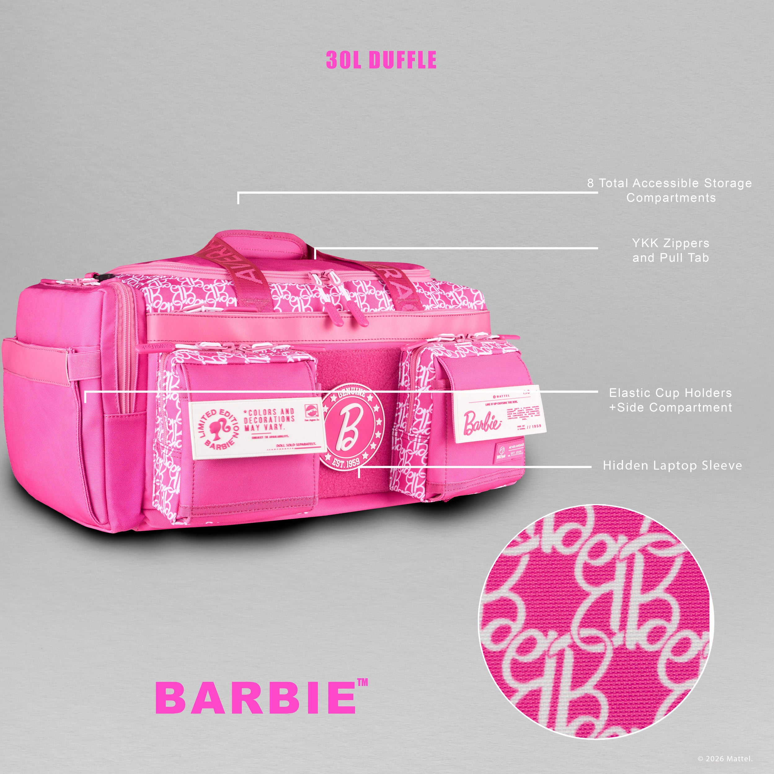 30L Perfect Duffle Bag Barbie (High Demand will ship by 3/16)