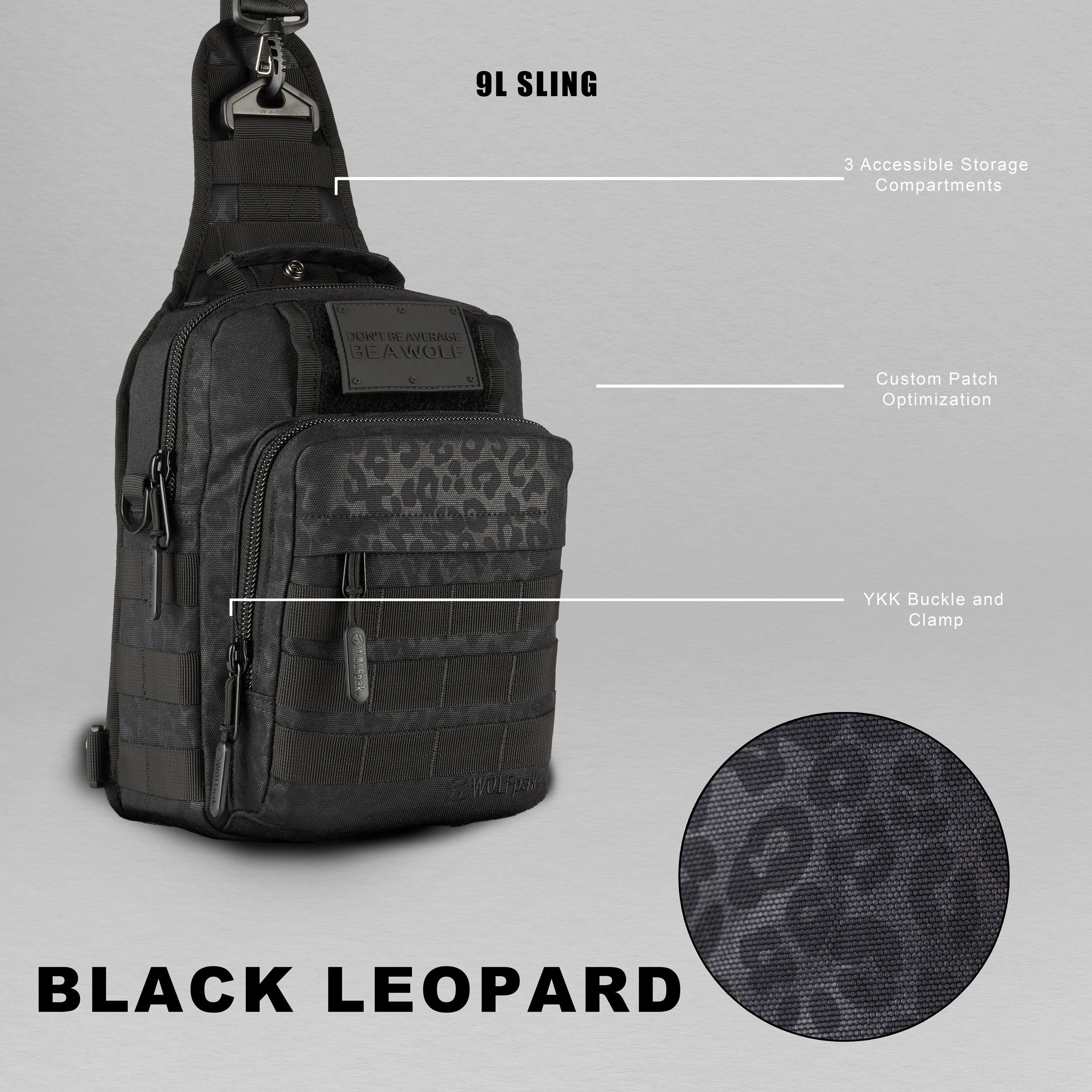 9L Tactical Sling Bag Black Leopard