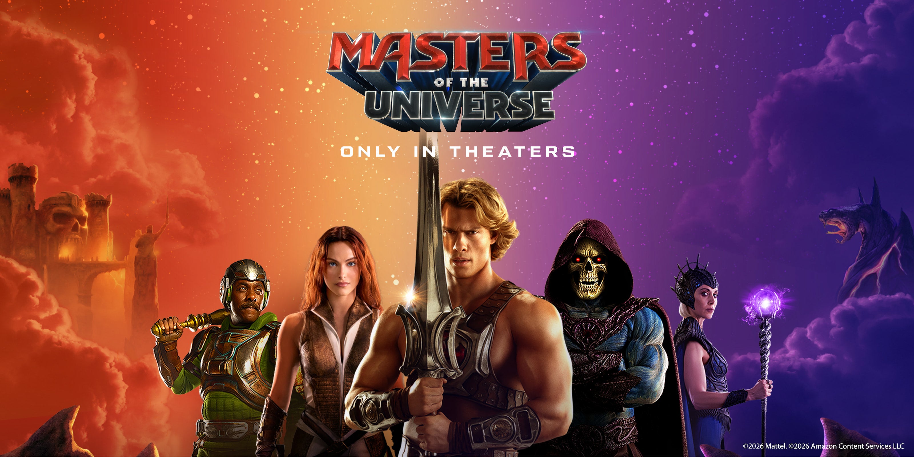 Promotional poster for 'Masters of the Universe' with characters against a colorful background.