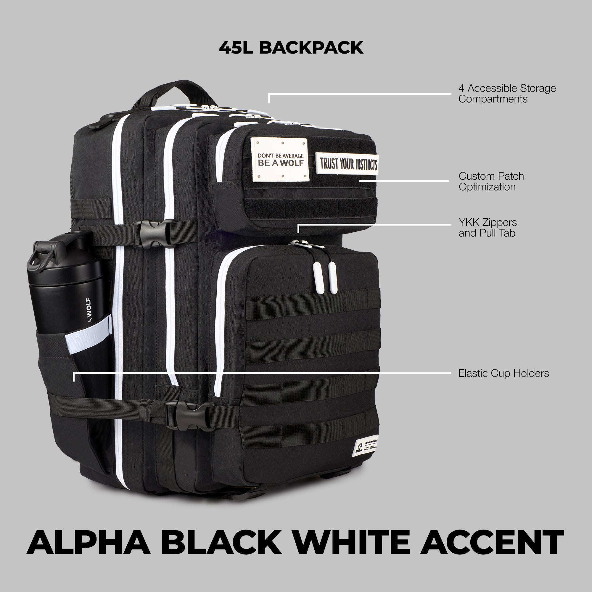 45L Backpack Alpha Black White Accents