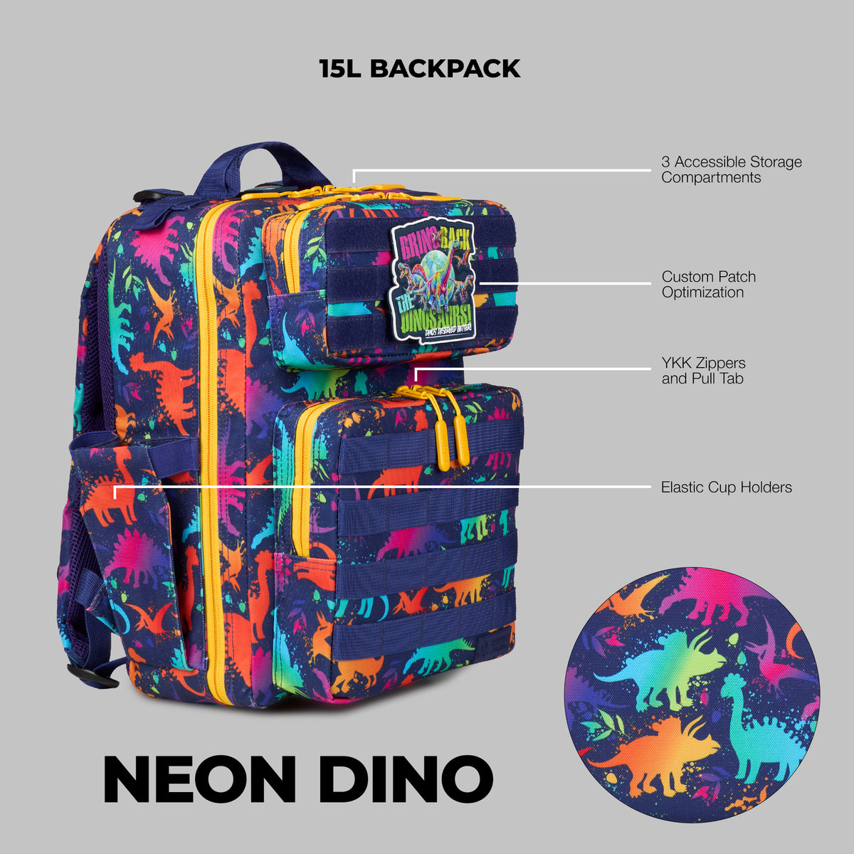 15L Tactical Backpack Neon Dino