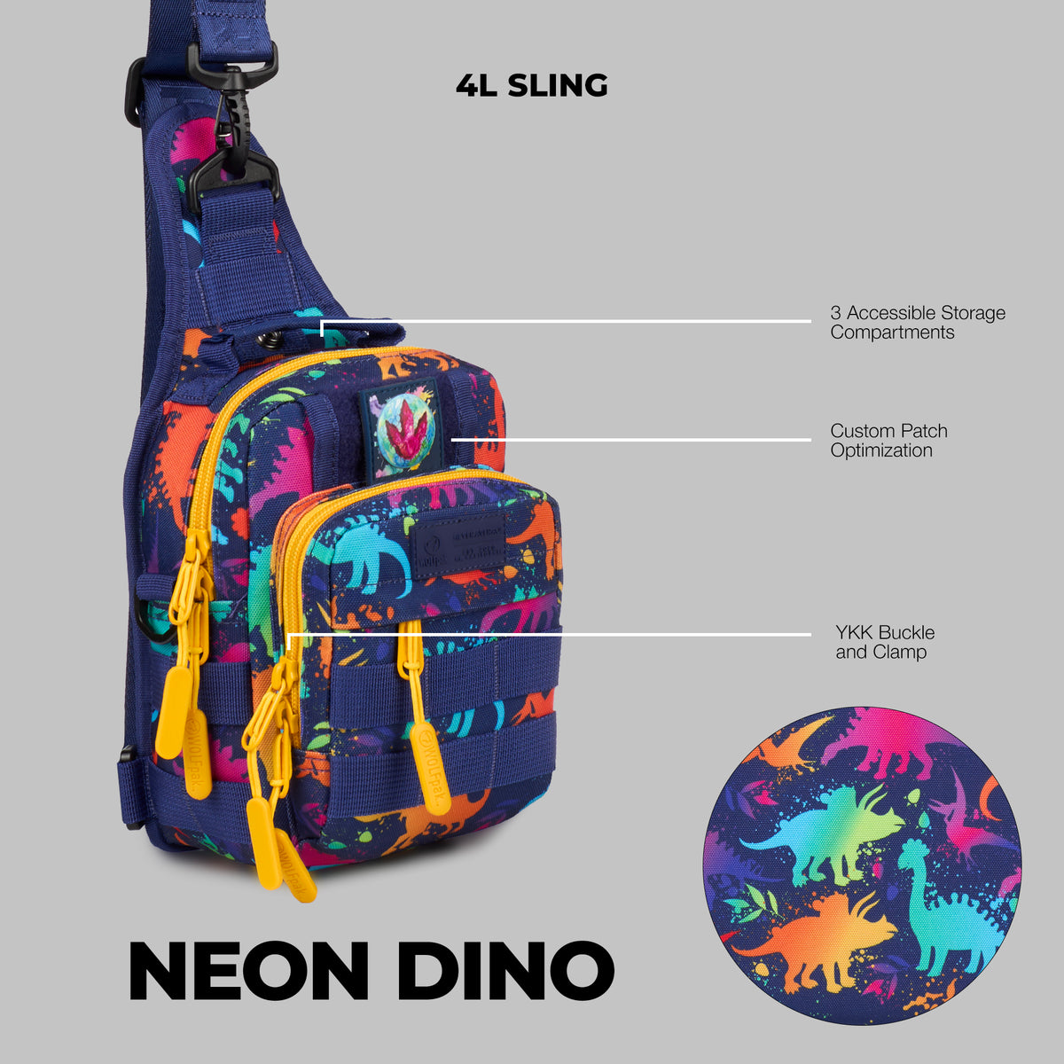 4L Mini Tactical Sling Bag Neon Dino