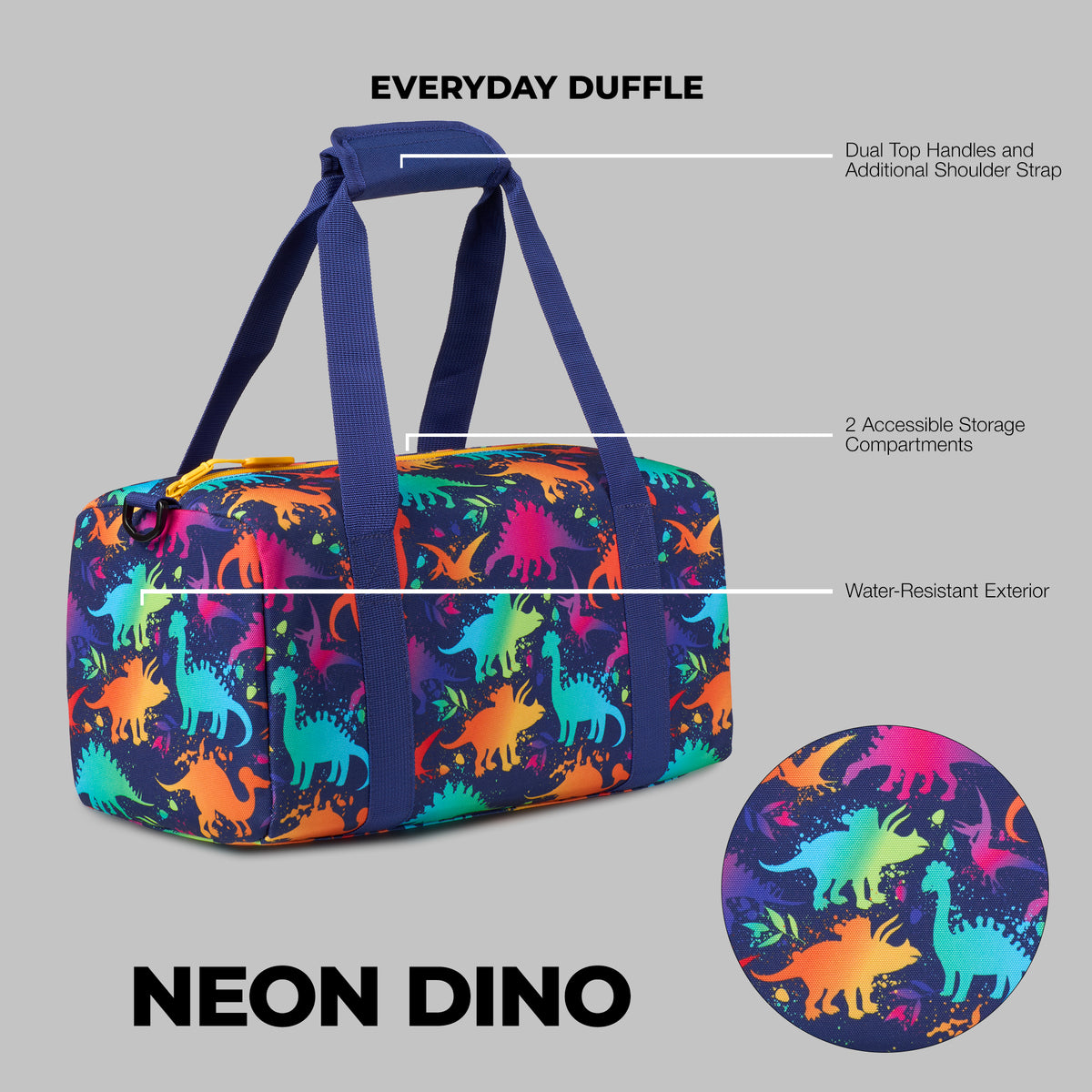 11L Active Duffle Mini Script Neon Dino