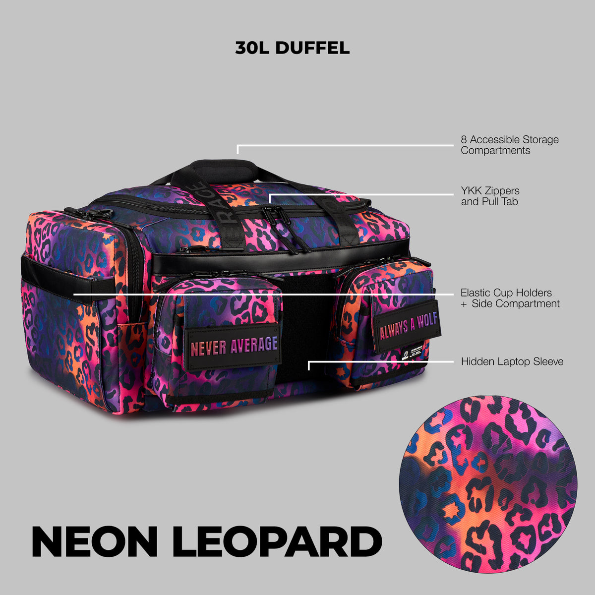 30L Perfect Duffle Bag Neon Leopard