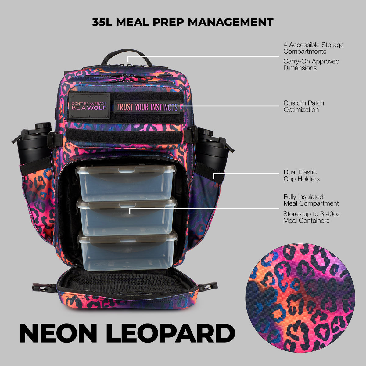 35L Backpack Neon Leopard Meal Management