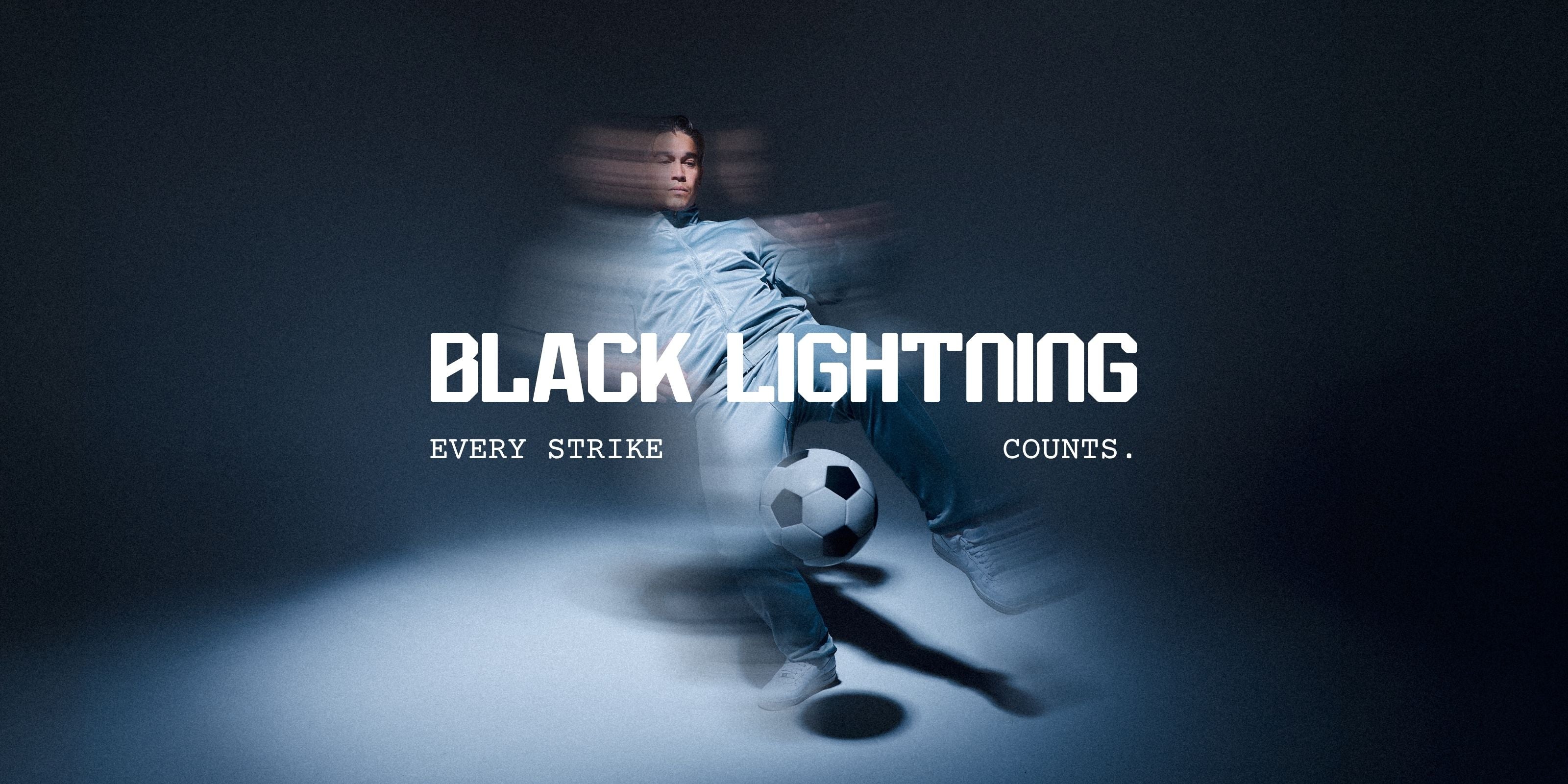 Person in sports gear with 'Black Lightning' and 'Every Strike Counts' text on a dark background