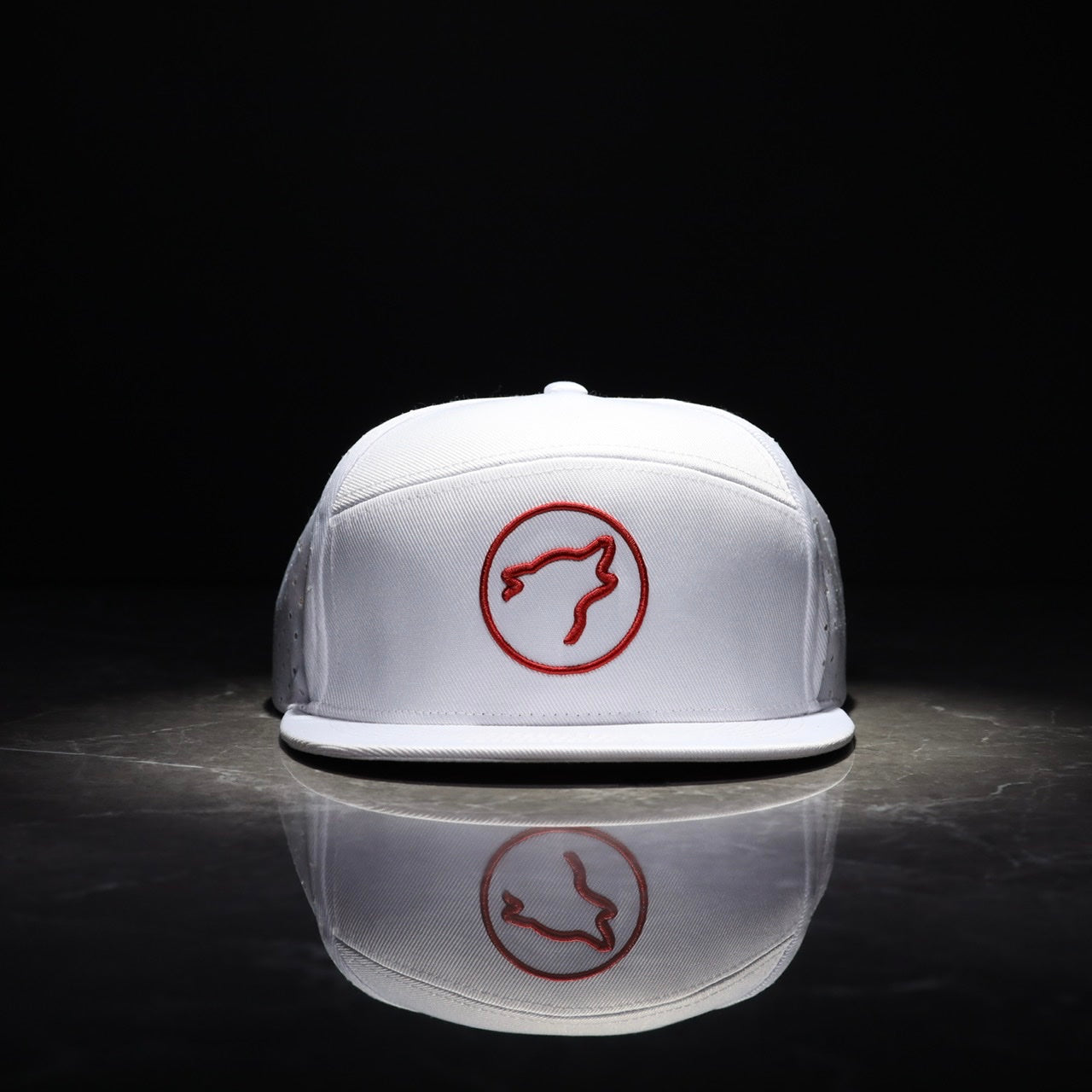 Flat Bill Snapback Hat Arctic White Savage Red Accents