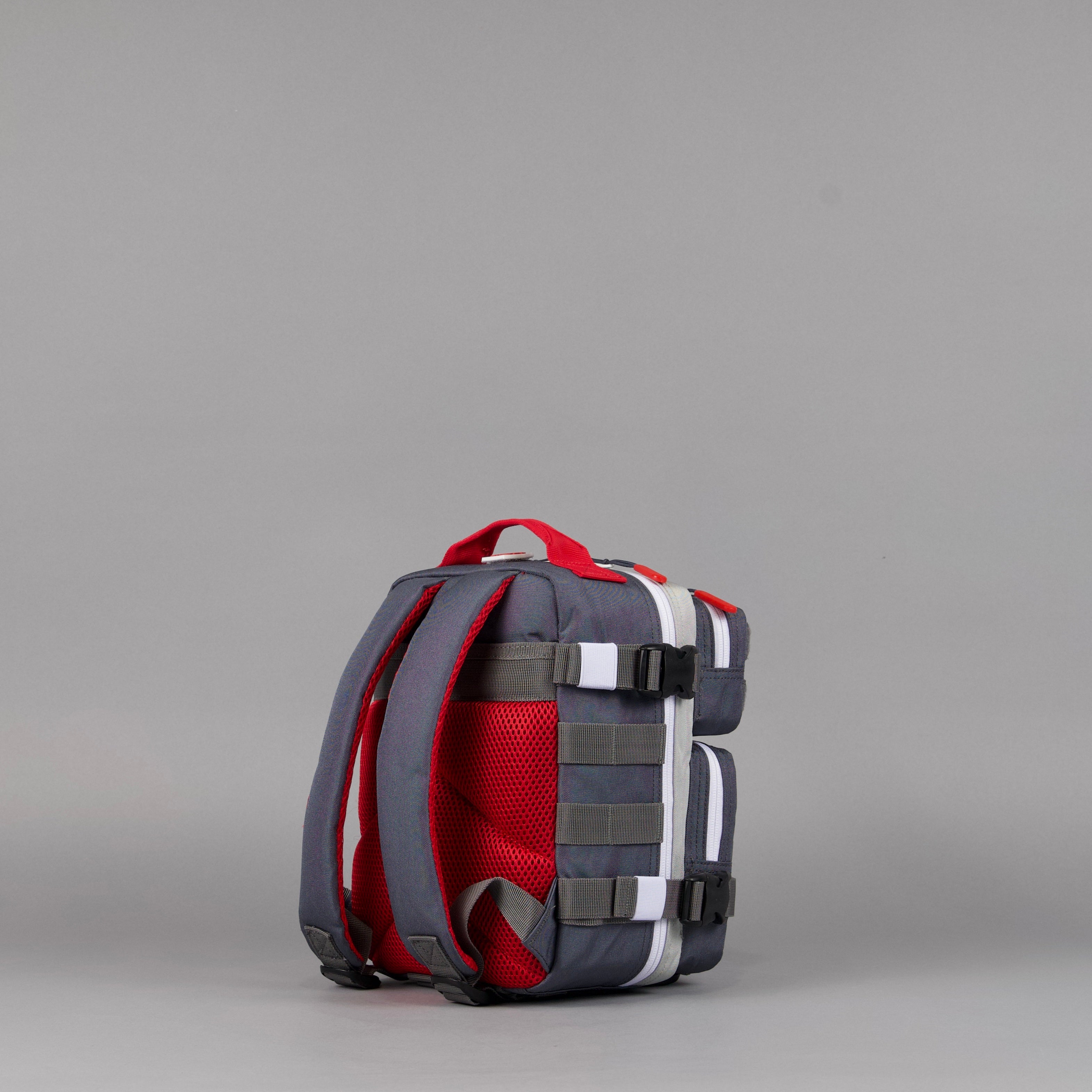 Mochila 9L Mini Gris con Detalles Rojos