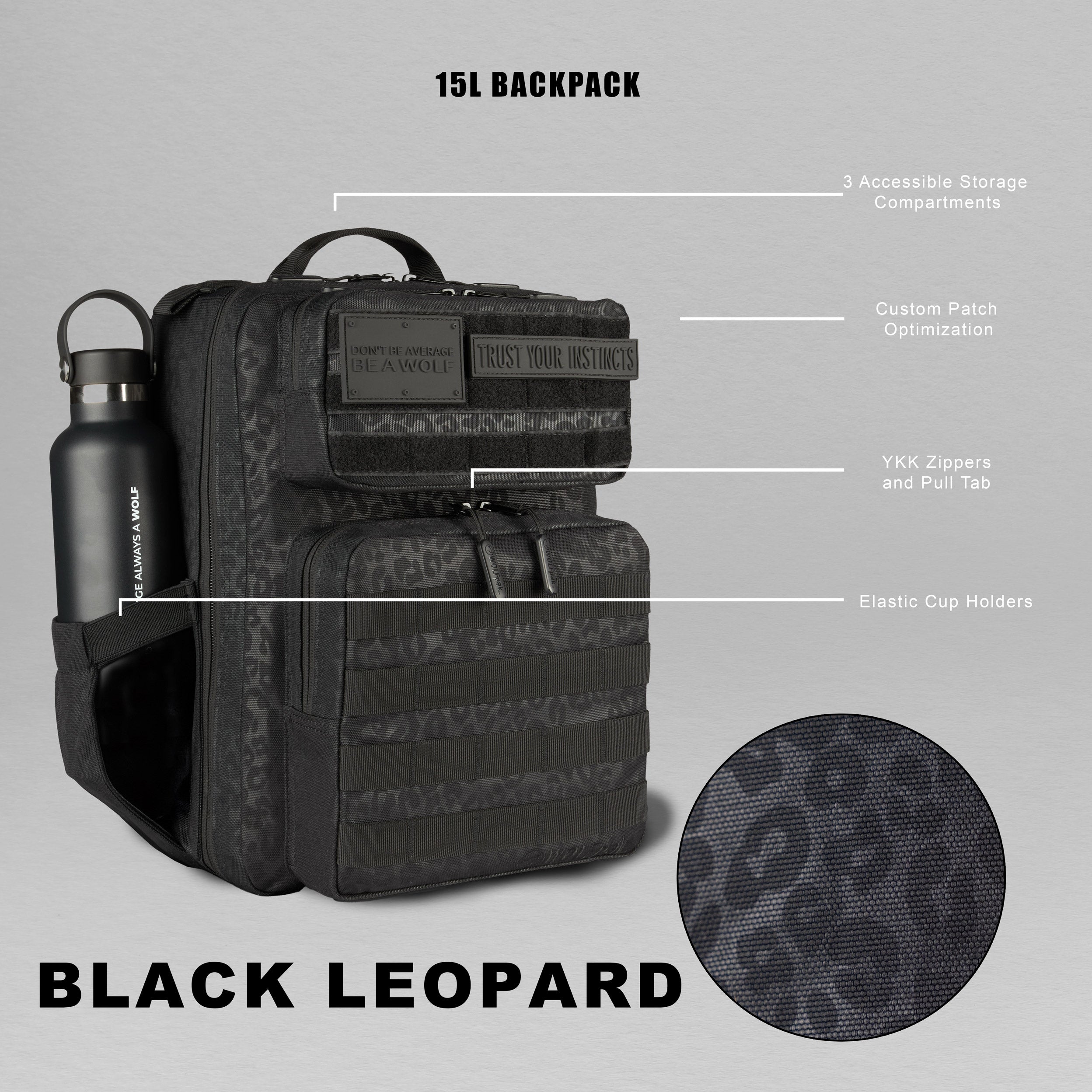 15L Tactical Backpack Black Leopard