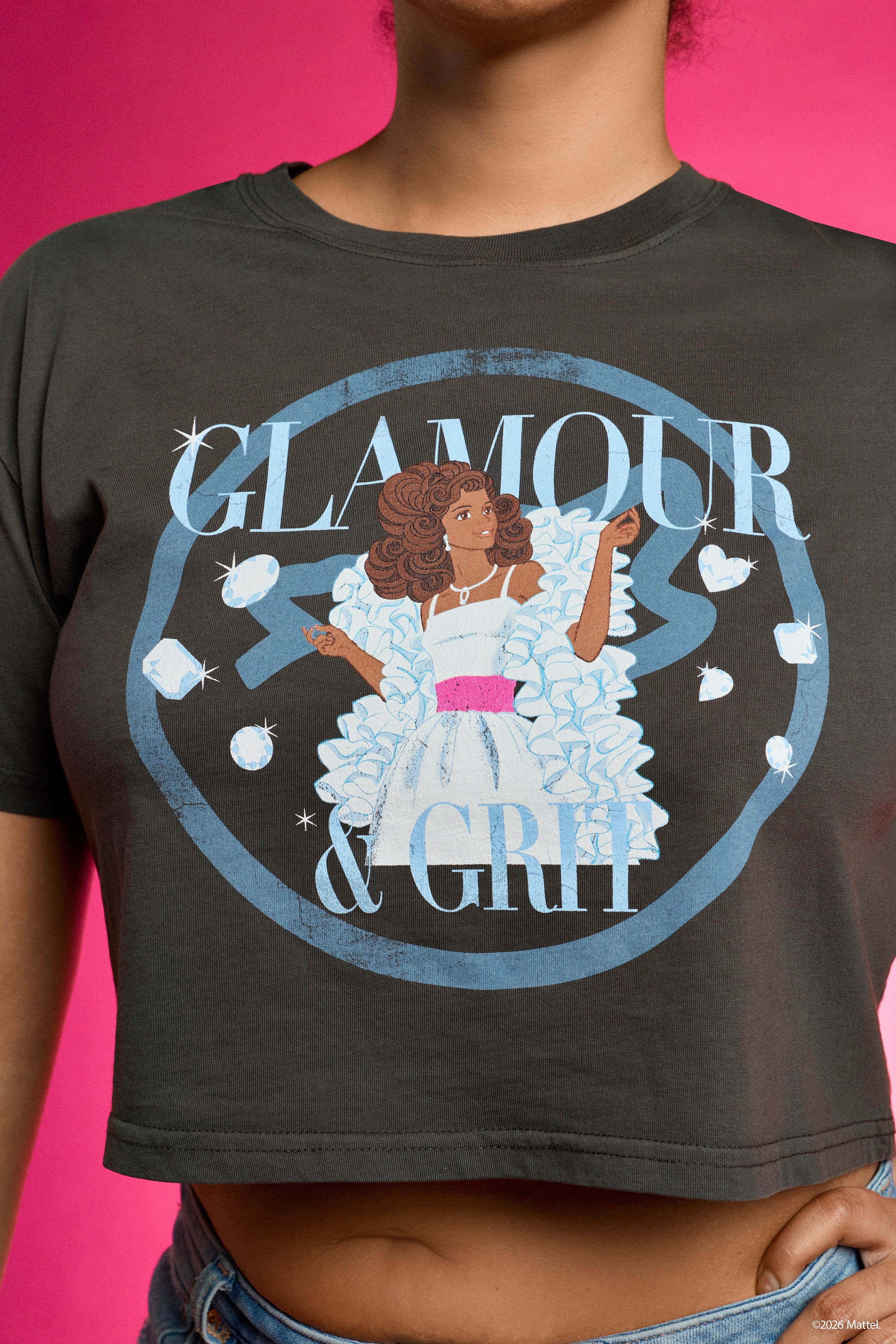 Barbie Glamour and Grit Graphic Crop Shirt