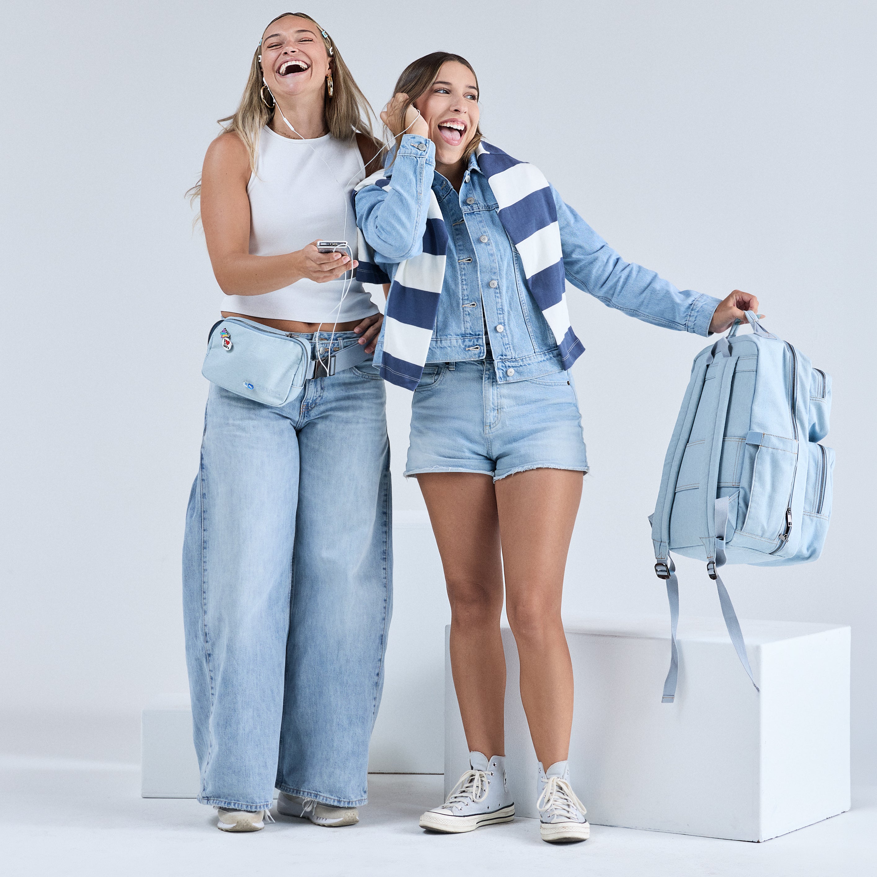 Classic Denim Backpack & Crossbody Bag Bundle
