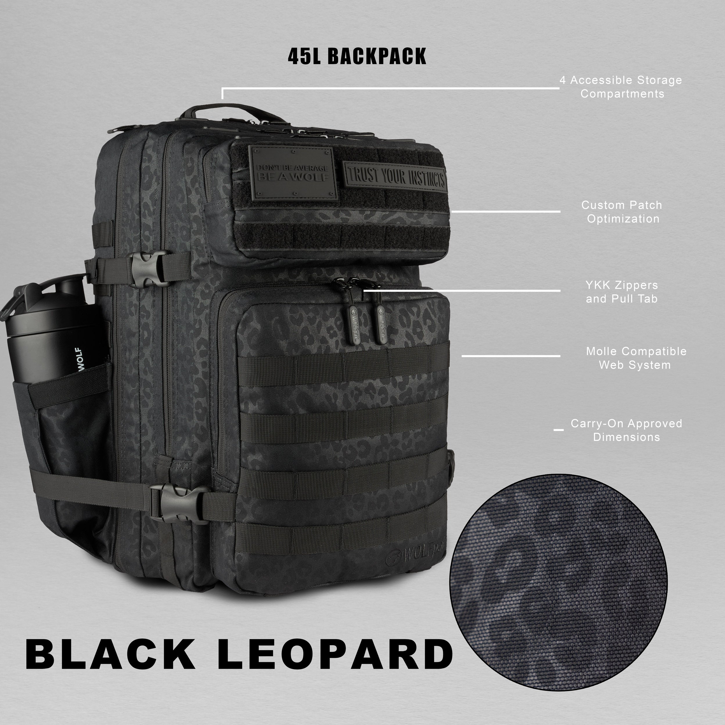 45L Backpack Black Leopard