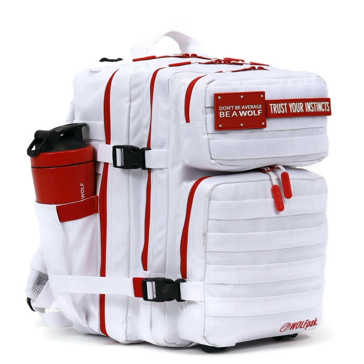 Mochila 35L Blanco Polar Detalles Rojos