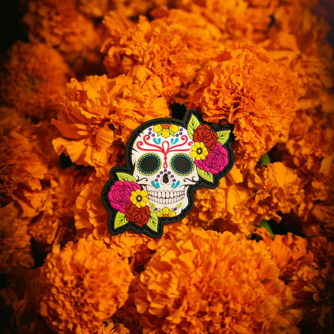 Sugar Skull with Flowers Patch