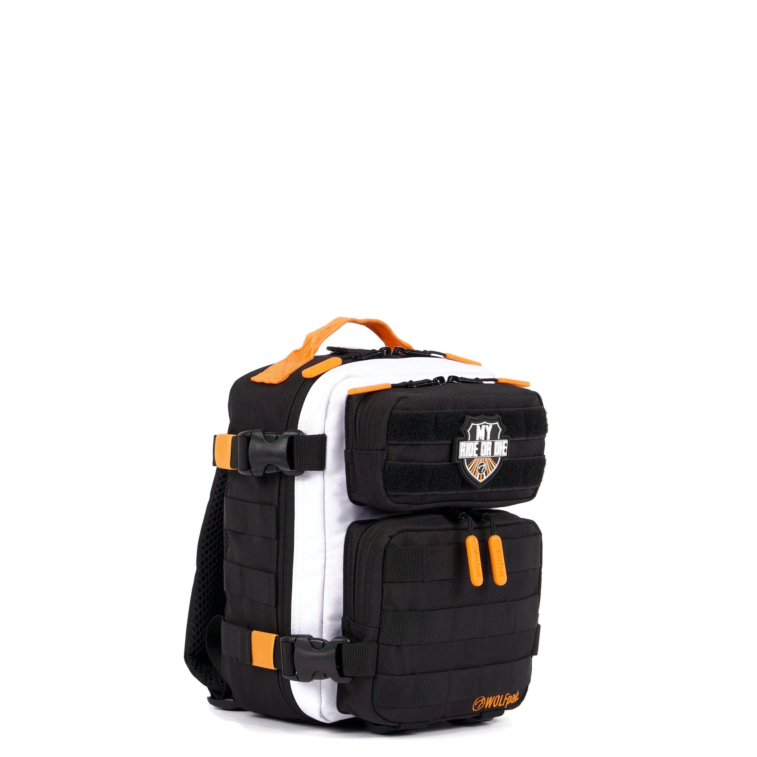 Mochila de 9 litros Mini Alpha negra con detalles en naranja y blanco