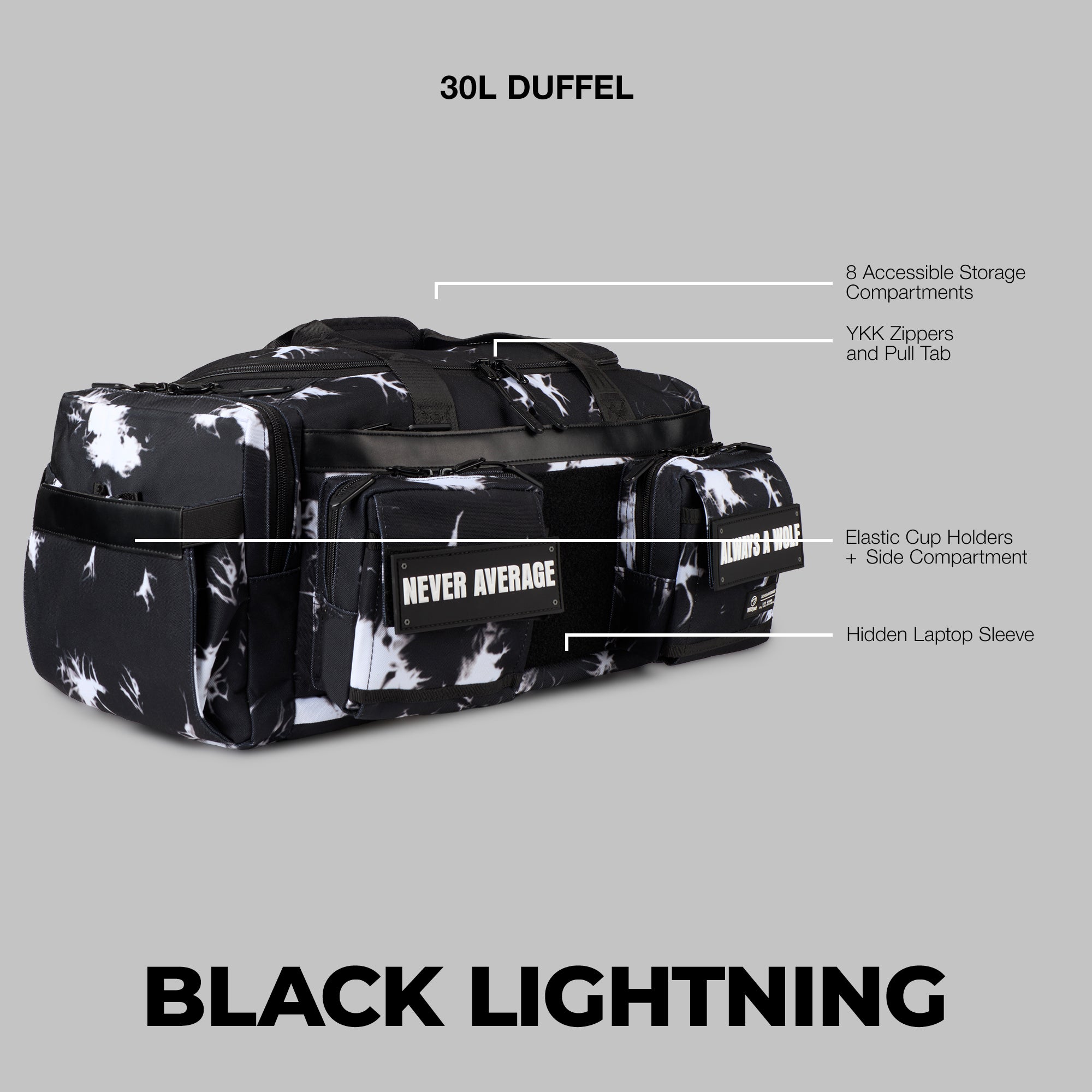 30L Perfect Duffle Bag Black Lightning