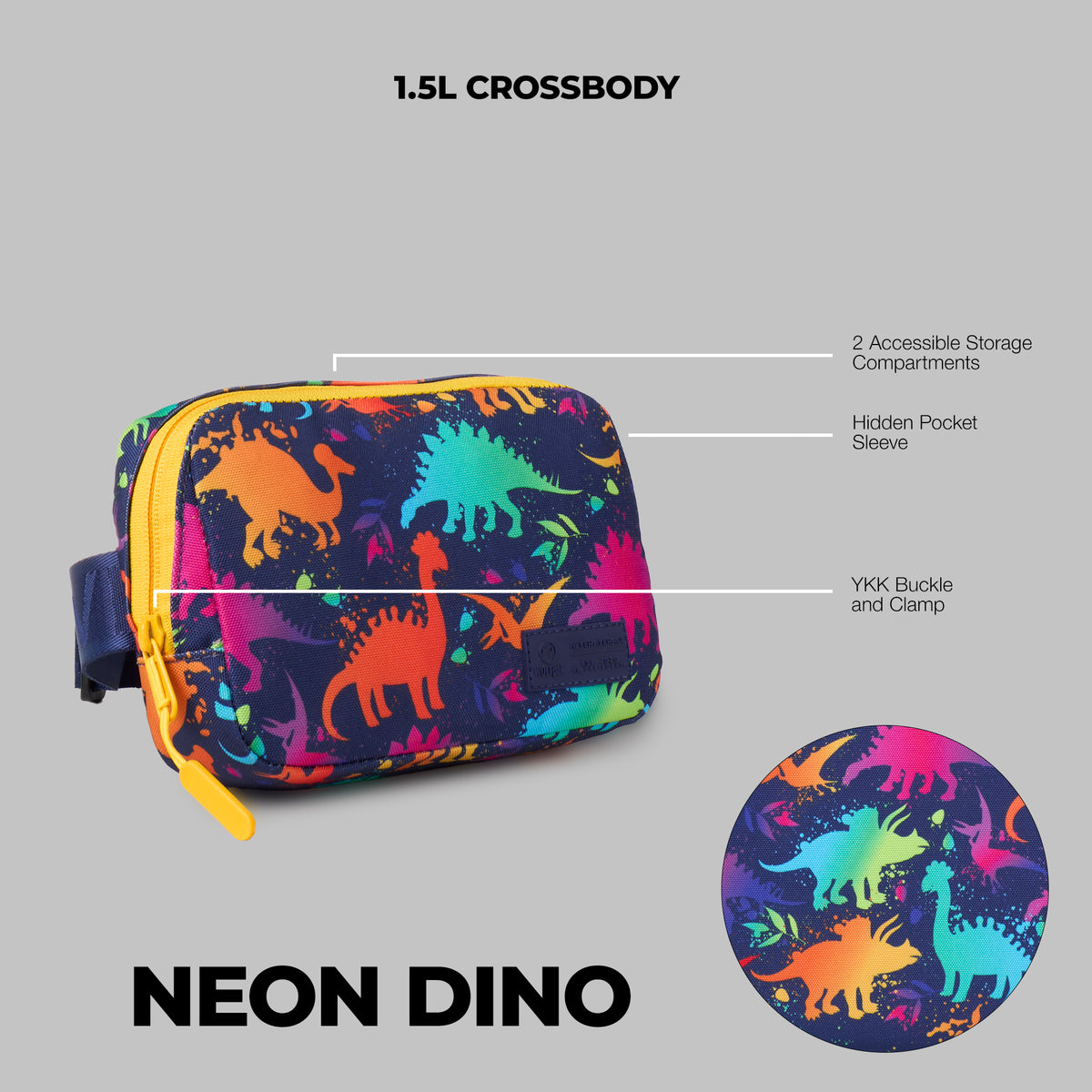 1.5L Crossbody Pack Neon Dino