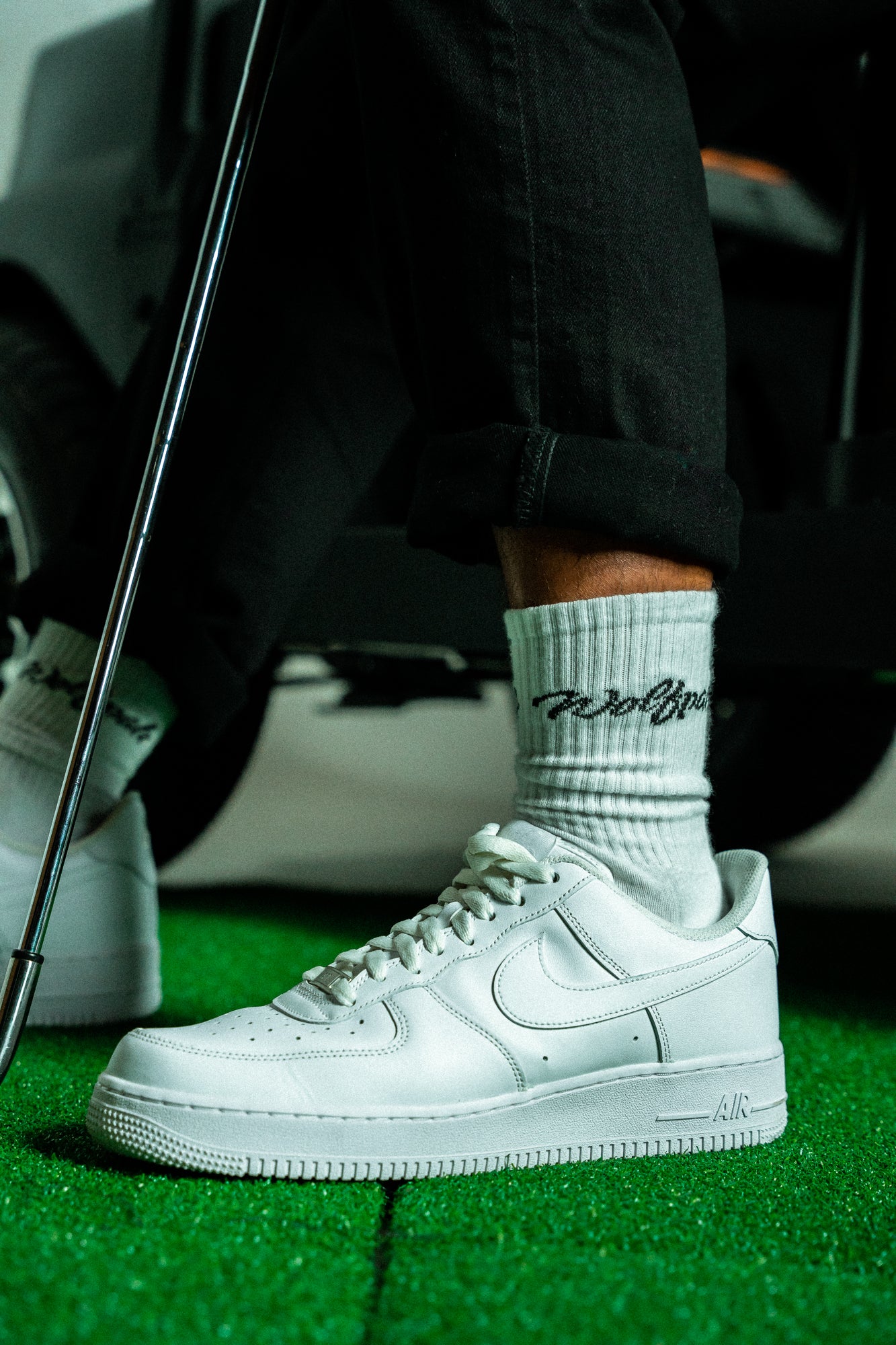 Arctic White Script Crew Socks