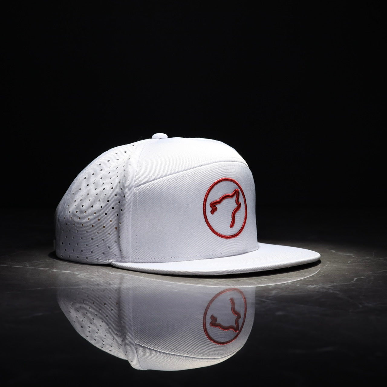 Flat Bill Snapback Hat Arctic White Savage Red Accents